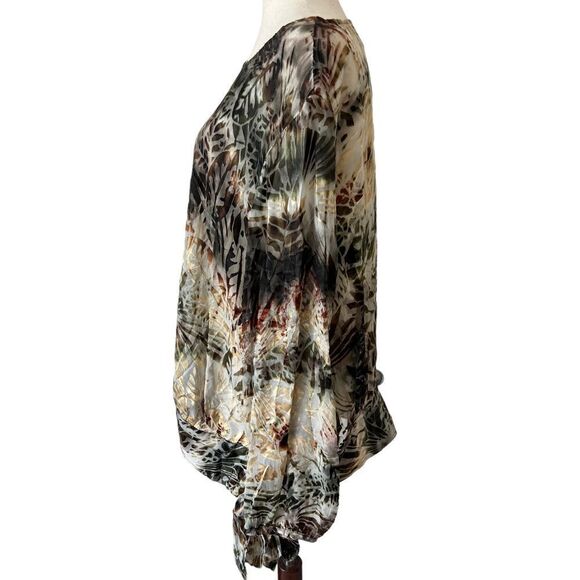 Chico’s Silk Blend Burnout Velvet Long Sleeve Top Blouse Earth Tones Large - Picture 4 of 9